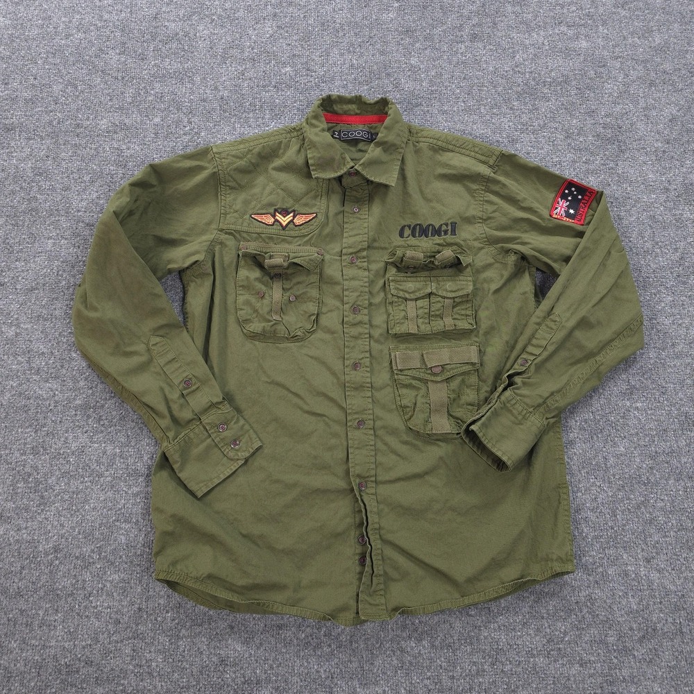 Coogi Shirt Mens‎ Large Green Military Utility Quilted Pockets Australia Patch